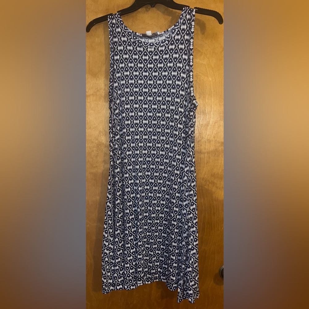 LOFT Blue Black and White Patterned Sleeveless Dress